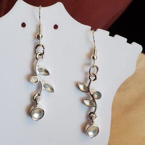 Silver Tone Hook Leaf Theme Dangle Earrings Dress